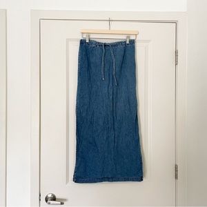 VINTAGE • london jean denim side slit maxi / midi skirt